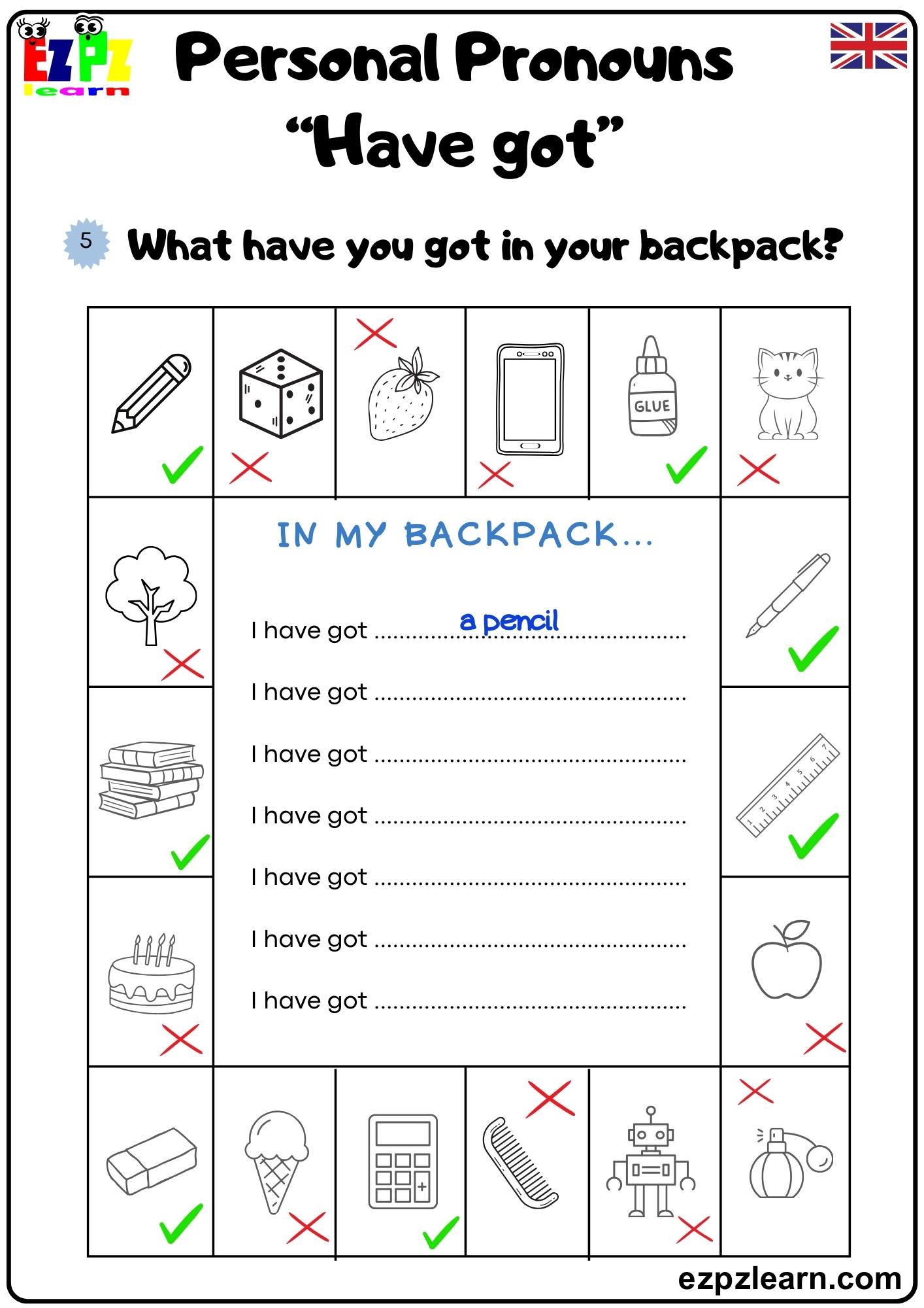 Personal Pronouns “Have got” British English Downloadable pdf
